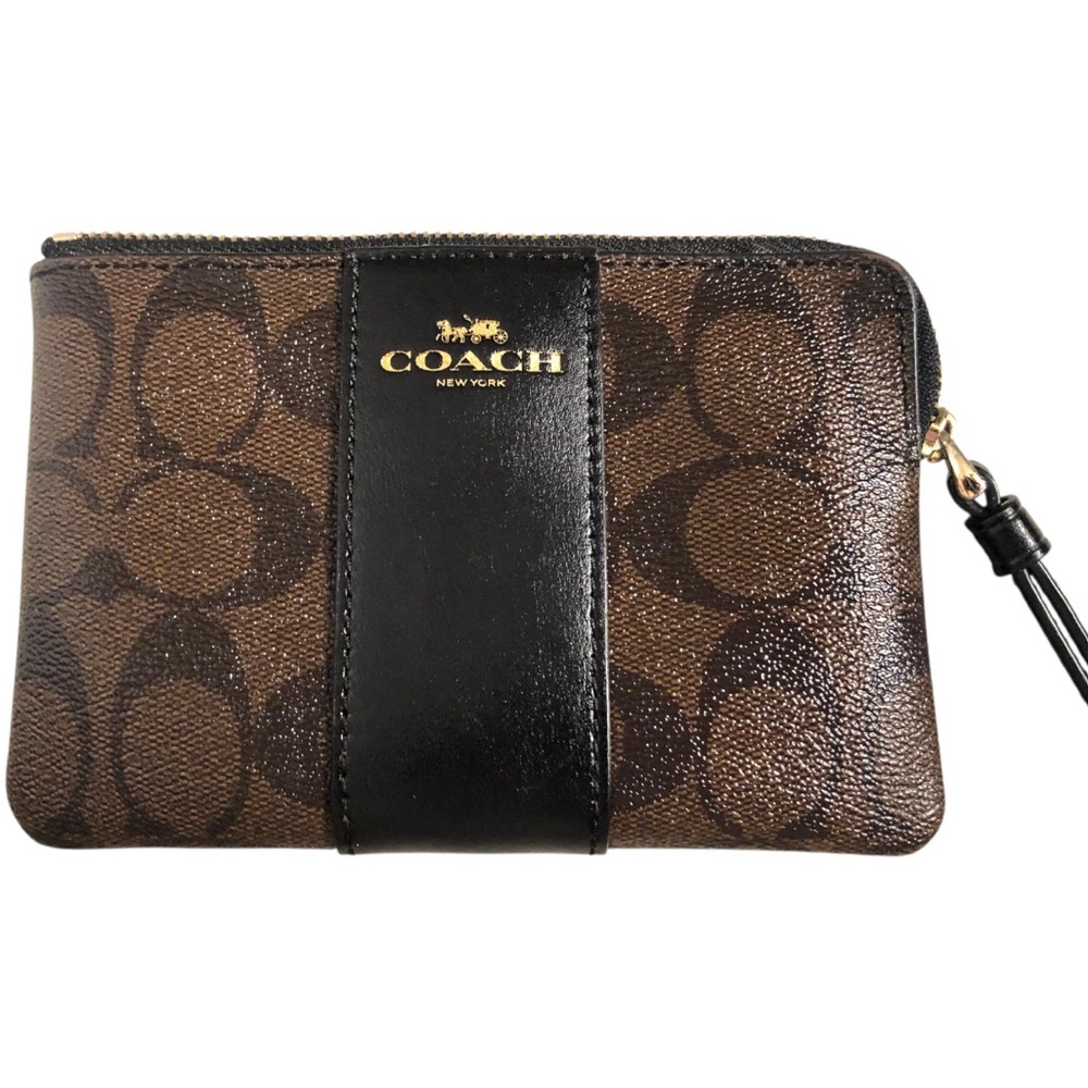 Coach Signature Leather, Brown and Black Wristlet